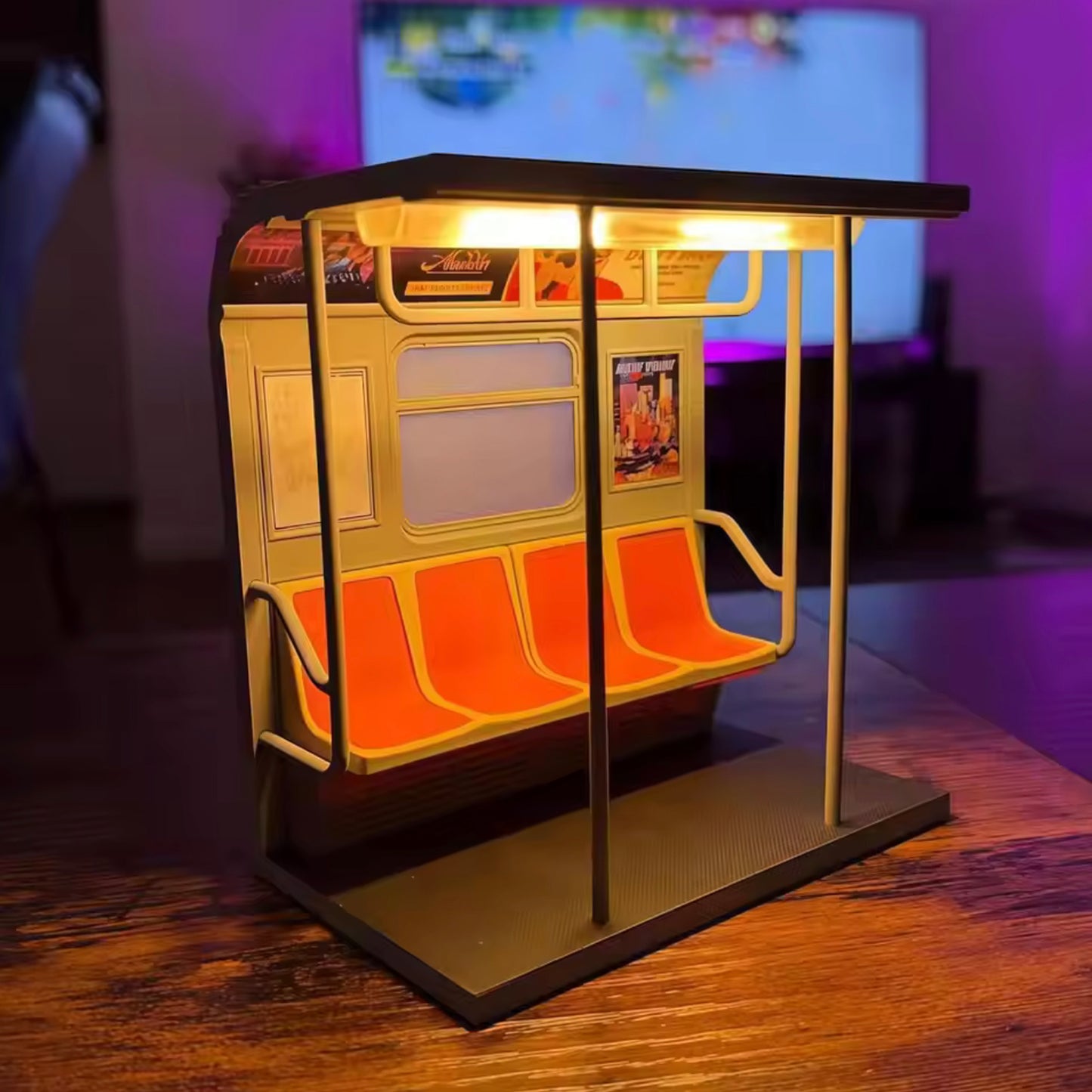LED Light Orange Subway Train Car Model Nightlight