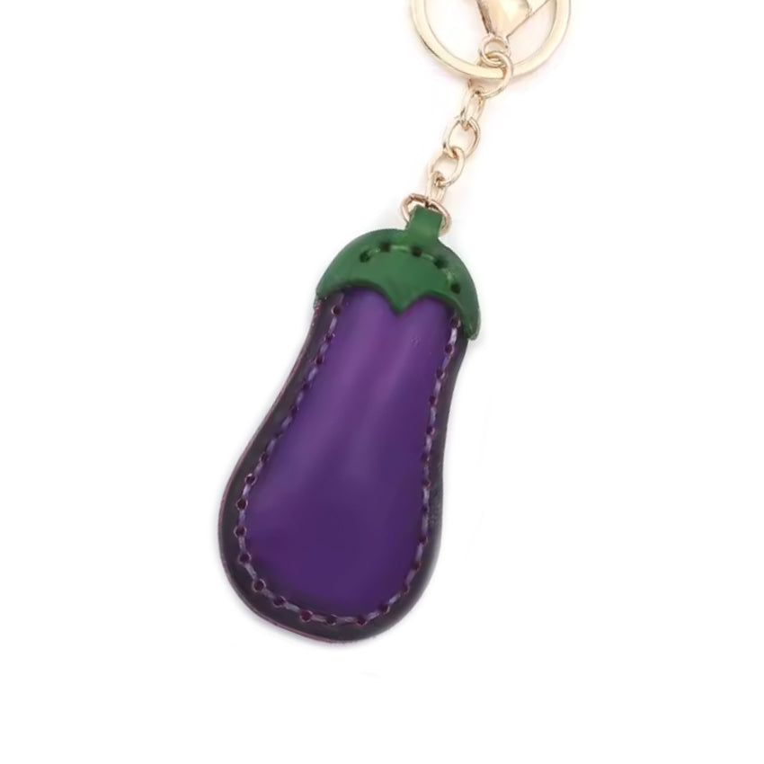 Purple Eggplant Leather Keyring