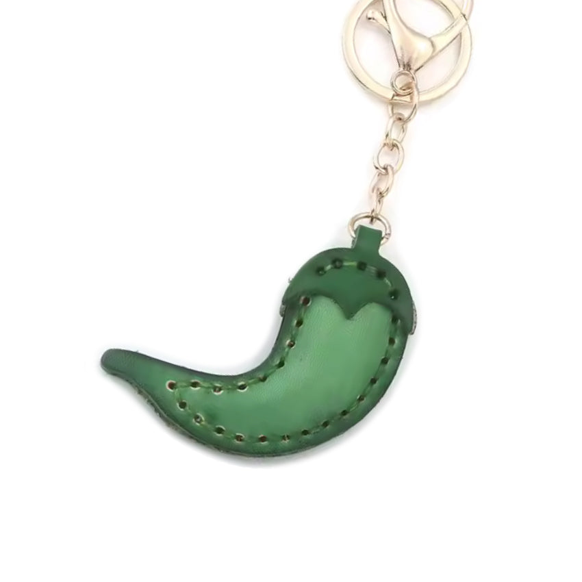 Green Chilli Leather Keyring