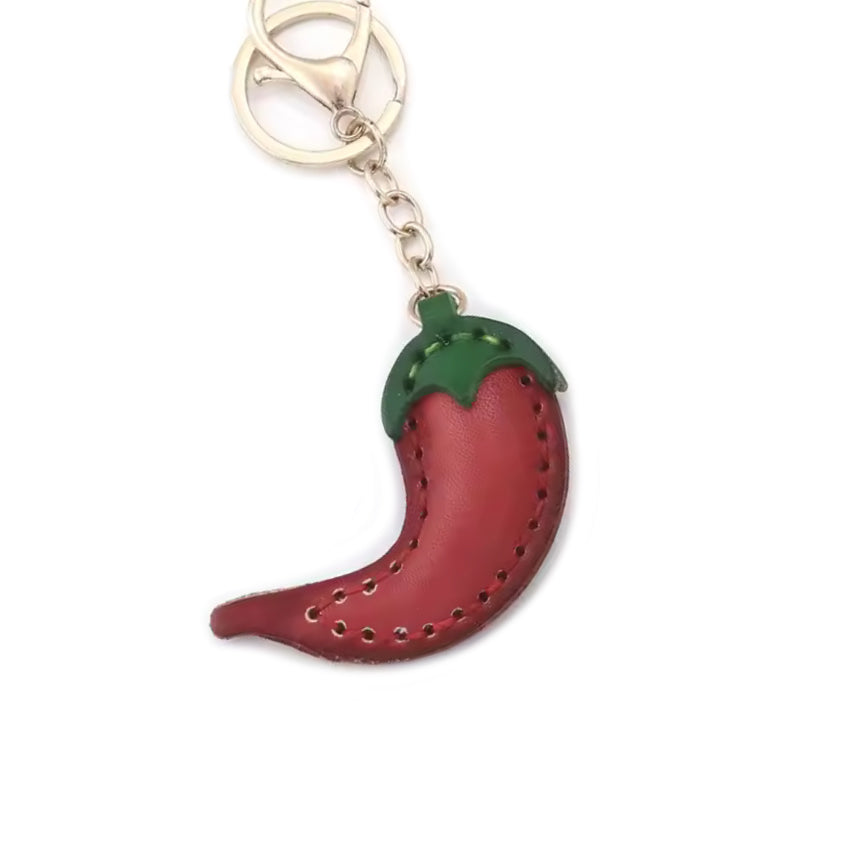 Red Chilli Leather Keyring