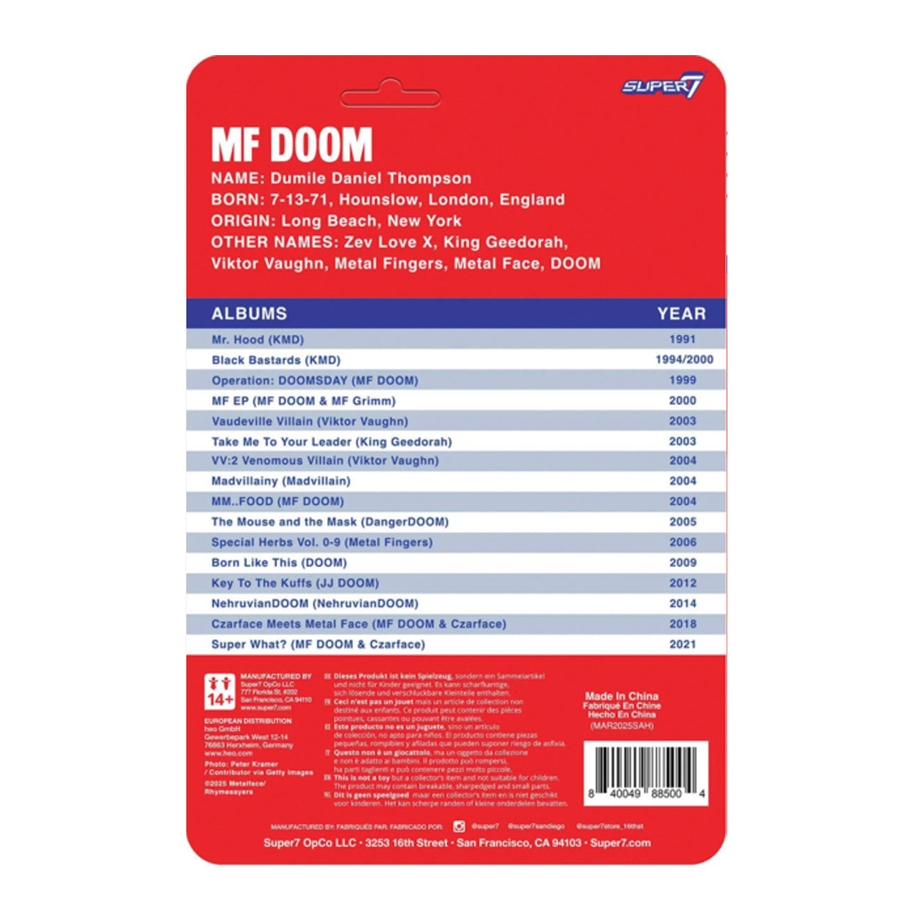 Super7 / 3.75" MF Doom - Metalface NYC & Trading Card ReAction Figure